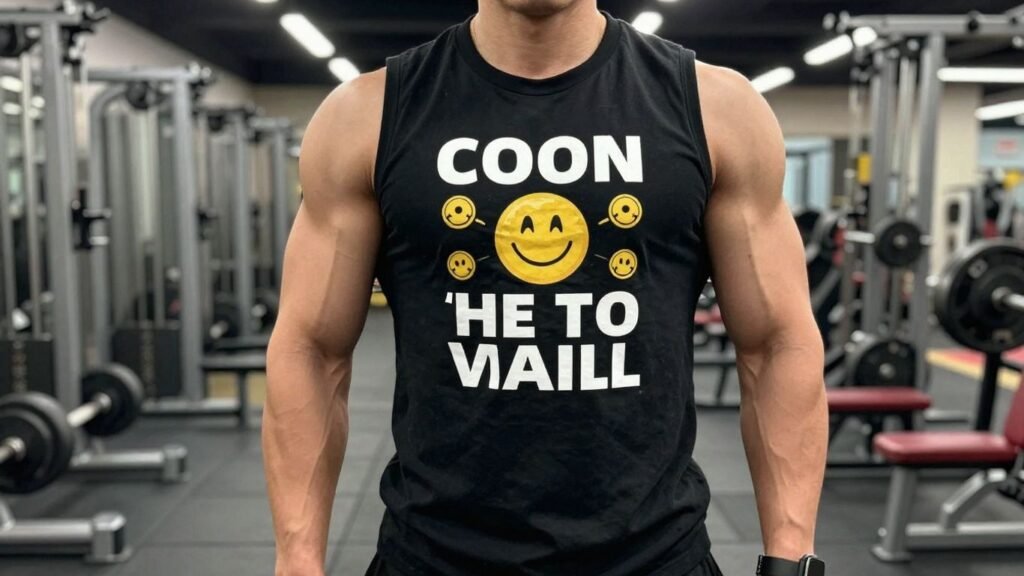 Man in funny gym shirt lifting weights