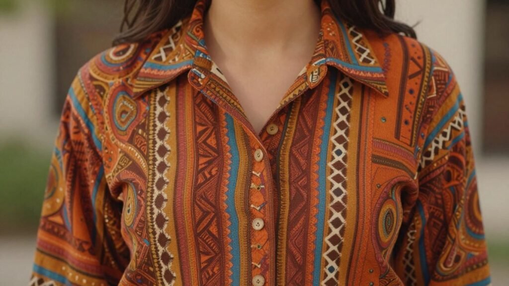 Retro groovy shirt with 70s vibes for women.