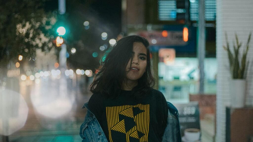 woman in blue denim jacket